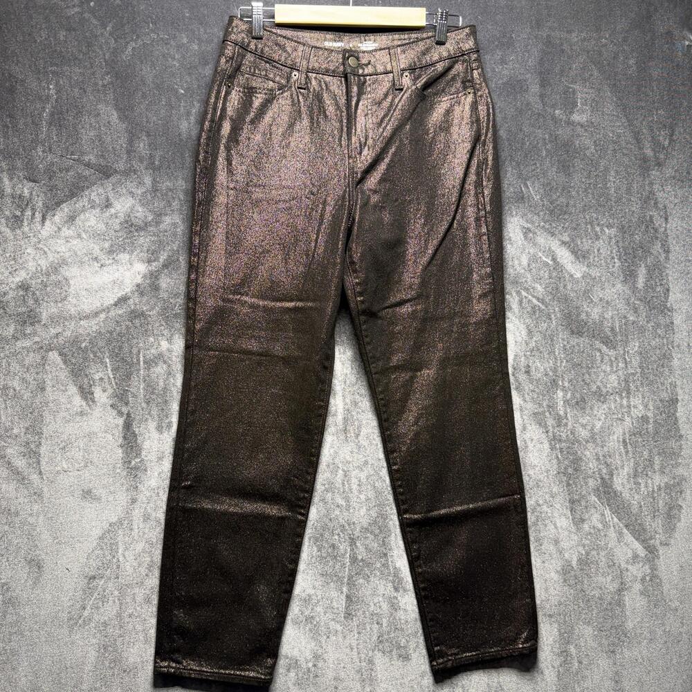 Old Navy Jeans Sz 6 High Rise Straight Brown Glitter OG Secret Smooth Pockets